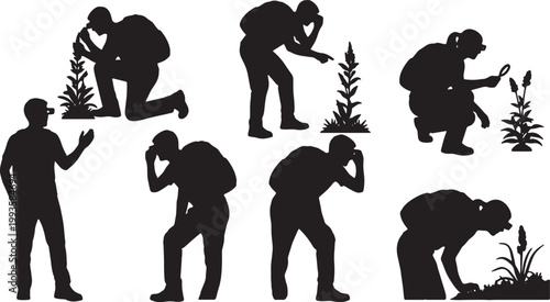 Black Solid AR Smart Glasses Hiker Plant Identification Silhouettes Set of Six on White Background