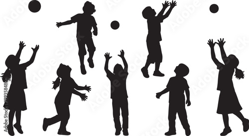 Black Solid AR Smart Glasses Virtual Butterfly Child Silhouettes Set of Six on White Background