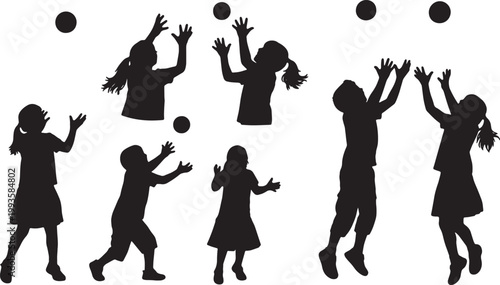 Black Solid AR Smart Glasses Virtual Butterfly Child Silhouettes Set of Six on White Background