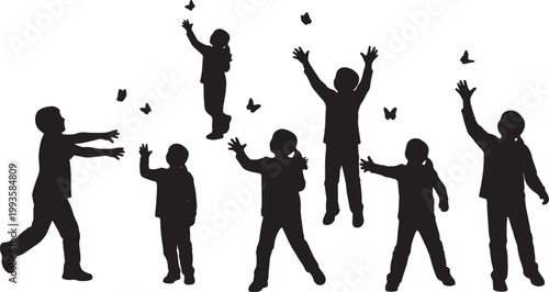 Black Solid AR Smart Glasses Virtual Butterfly Child Silhouettes Set of Six on White Background