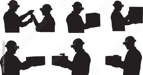 Black Solid AR Smart Glasses Warehouse Logistics Silhouettes Set of Six on White Background
