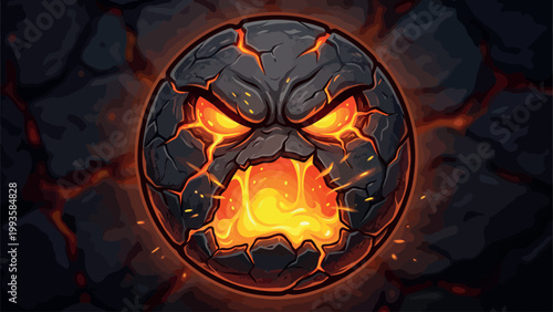 Lava Rock Monster Face Vector Illustration Angry Magma Golem Character