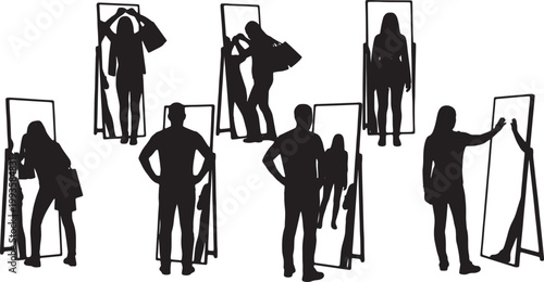 Black Solid AR Smart Mirror Virtual Shopping Silhouettes Set of Six on White Background