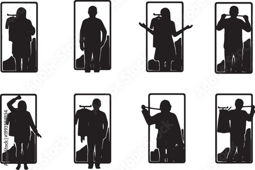 Black Solid AR Smart Mirror Virtual Shopping Silhouettes Set of Six on White Background