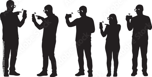 Black Solid AR Smartphone Historical Tourism Silhouettes Set of Six on White Background