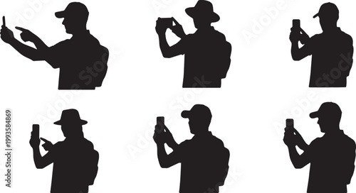 Black Solid AR Smartphone Historical Tourism Silhouettes Set of Six on White Background