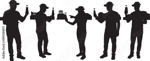 Black Solid AR Smartphone Historical Tourism Silhouettes Set of Six on White Background