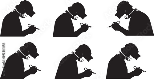 Black Solid AR Surgery Medical Training Silhouettes Set of Six on White Background