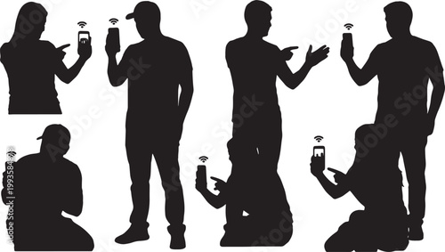 Black Solid AR Smartphone Historical Tourism Silhouettes Set of Six on White Background