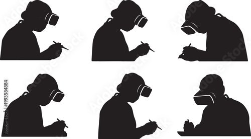 Black Solid AR Surgery Medical Training Silhouettes Set of Six on White Background