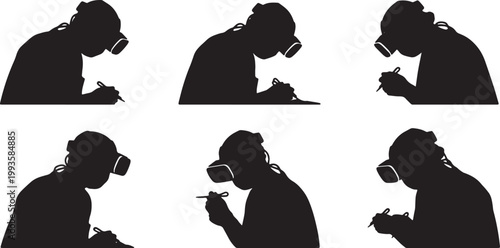 Black Solid AR Surgery Medical Training Silhouettes Set of Six on White Background