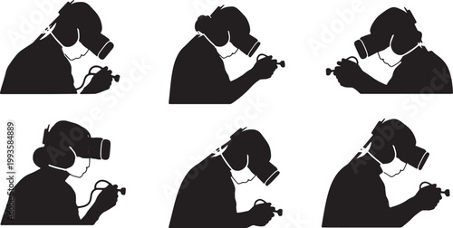 Black Solid AR Surgery Medical Training Silhouettes Set of Six on White Background