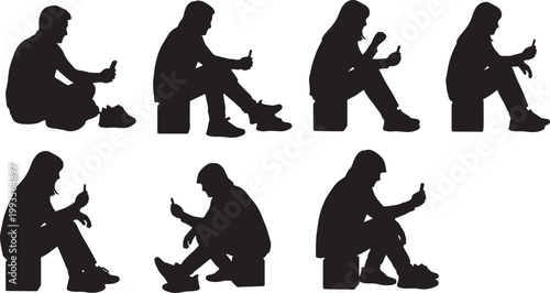 Black Solid AR Smartphone Sneaker Fitting Silhouettes Set of Six on White Background