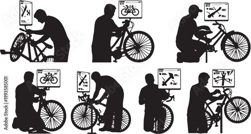 Black Solid AR Transparent Tablet Mechanic Silhouettes Set of Six on White Background