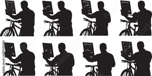 Black Solid AR Transparent Tablet Mechanic Silhouettes Set of Six on White Background