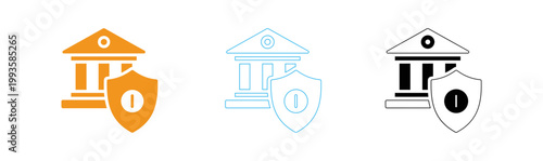 Financial security and protection icons bank shield and lock symbols
