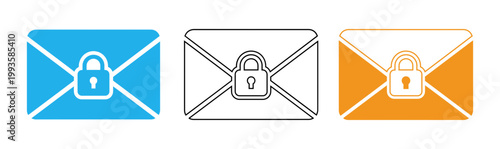 Email security icons locked and unlocked envelopes representing data protection