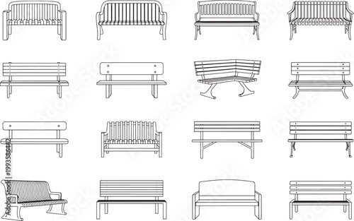 Various bench designs and styles for outdoor and indoor use