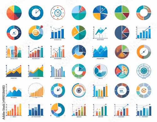Business Data Analytics Infographic Icons with Charts and Growth Statistics