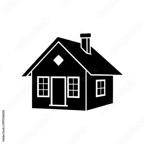 Simple black and white illustration of a traditional suburban house
