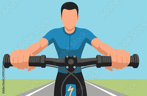 A male cyclist grips the handlebars, focused on the road ahead. Clean, modern illustration style. Ideal for cycling safety campaigns.