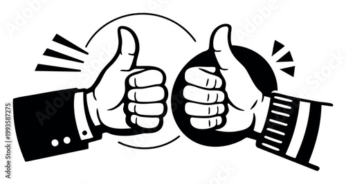 Two hands presenting a thumbs up gesture, symbolizing agreement, success, approval, and cooperation