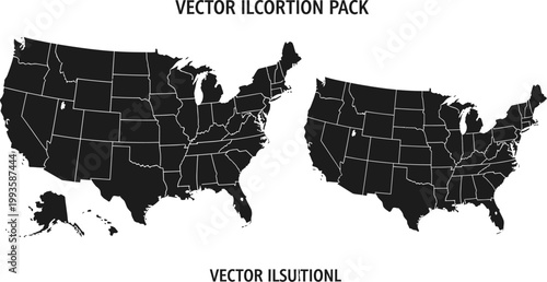 Vector maps of the United States with state borders on white background