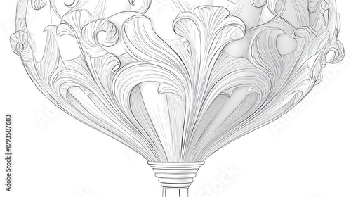 Elegant ornamental design with detailed floral pattern illustration on white