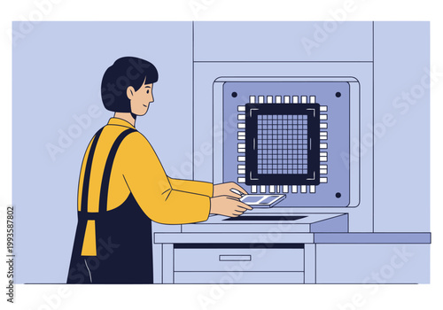A scientist operates a bio chip DNA sensor, showcasing modern biotechnology. Clean, professional setting with a focused individual. High-tech, scientific, and detailed.