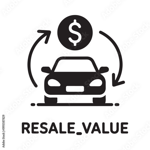 фотографія Car resale value depicted with arrows and a dollar sign icon
