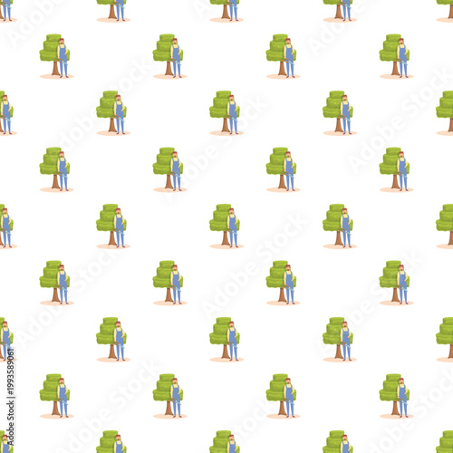 Gardener man trimming a small tree creating a recurring seamless pattern