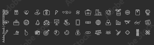 Line icon set business finance technology interface symbols. Includes wallet creditcard dollar chart analytics cloud upload download settings security lock user profile notification and device element