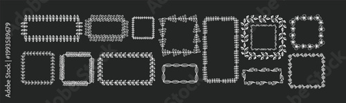 Dotted line frame set geometric border collection. Includes rectangle rounded square oval scallop wave dashed dot outline frames for labels posters packaging and web layouts. Clean minimal vector pack