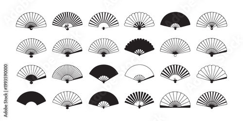 Collection of traditional folding fans, various styles and designs for cooling and aesthetic appeal.