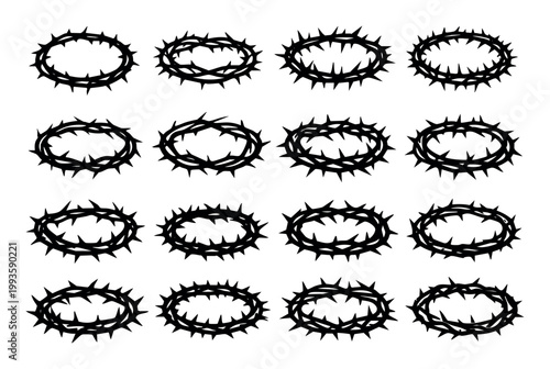 Crown of thorns symbols illustrating religious devotion, Passion of Christ, sacrifice, and suffering for Christian themes