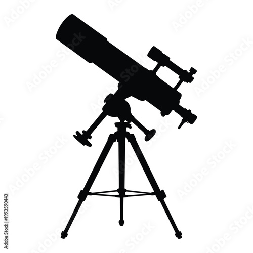 A striking black silhouette of a classic refracting telescope on a tripod capturing a sense of wonder