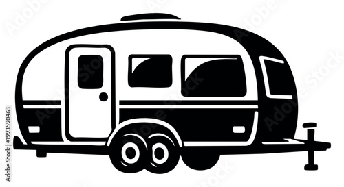 Caravan trailer icon representing RV camping, summer getaway, outdoor leisure, mobile living, and traveling adventure on the road