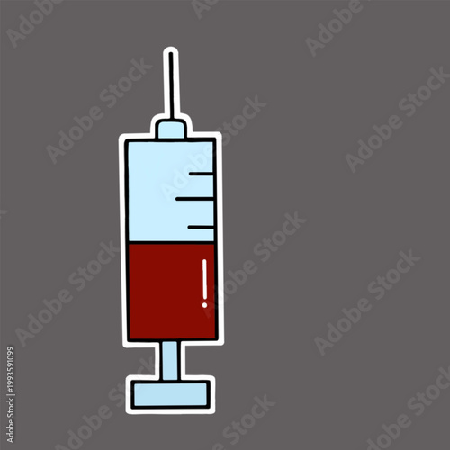 Medical syringe with red liquid flat icon isolated