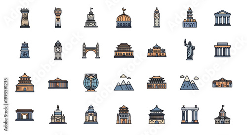 Famous Landmarks Icons Set: Global Architectural Collection