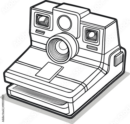 Vintage instant camera with flash and film compartment on a retro base Vector