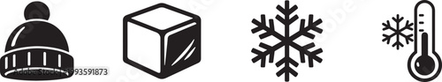 Cold icon set concept in simple solid style, line stroke symbols for winter and low temperature.