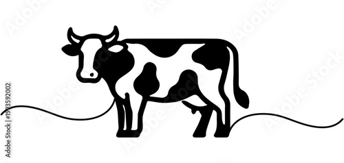 Vector silhouette illustration of a dairy cow on a transparent background for milk day