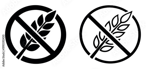 Gluten-free and wheat-free symbols showing forbidden grain, representing dietary restrictions, celiac disease, and allergy concepts