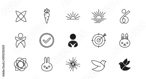 Minimalist Icon Set: Abstract, Nature, Business, and Lifestyle Symbols