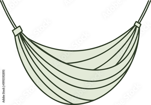 A simple hanging hammock suspended by two ropes with carabiners at each end Vector