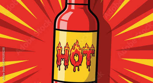 Bottle of hot sauce with flame effect