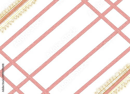 A soft abstract pattern with pink diagonal lines, accented by delicate gold corners.