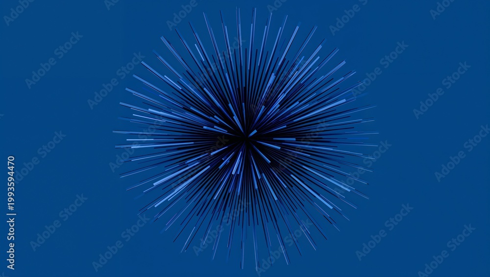 Naklejka premium Abstract digital art featuring a spiky radial burst of blue lines against a dark background
