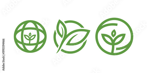 Green ecofriendly logos representing nature environment and sustainability.
