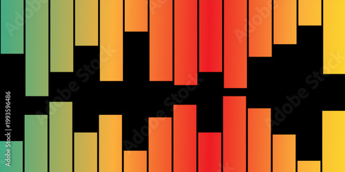 Abstract audio equalizer visualization with vibrant gradient bars against a black background, representing sound waves and music dynamics